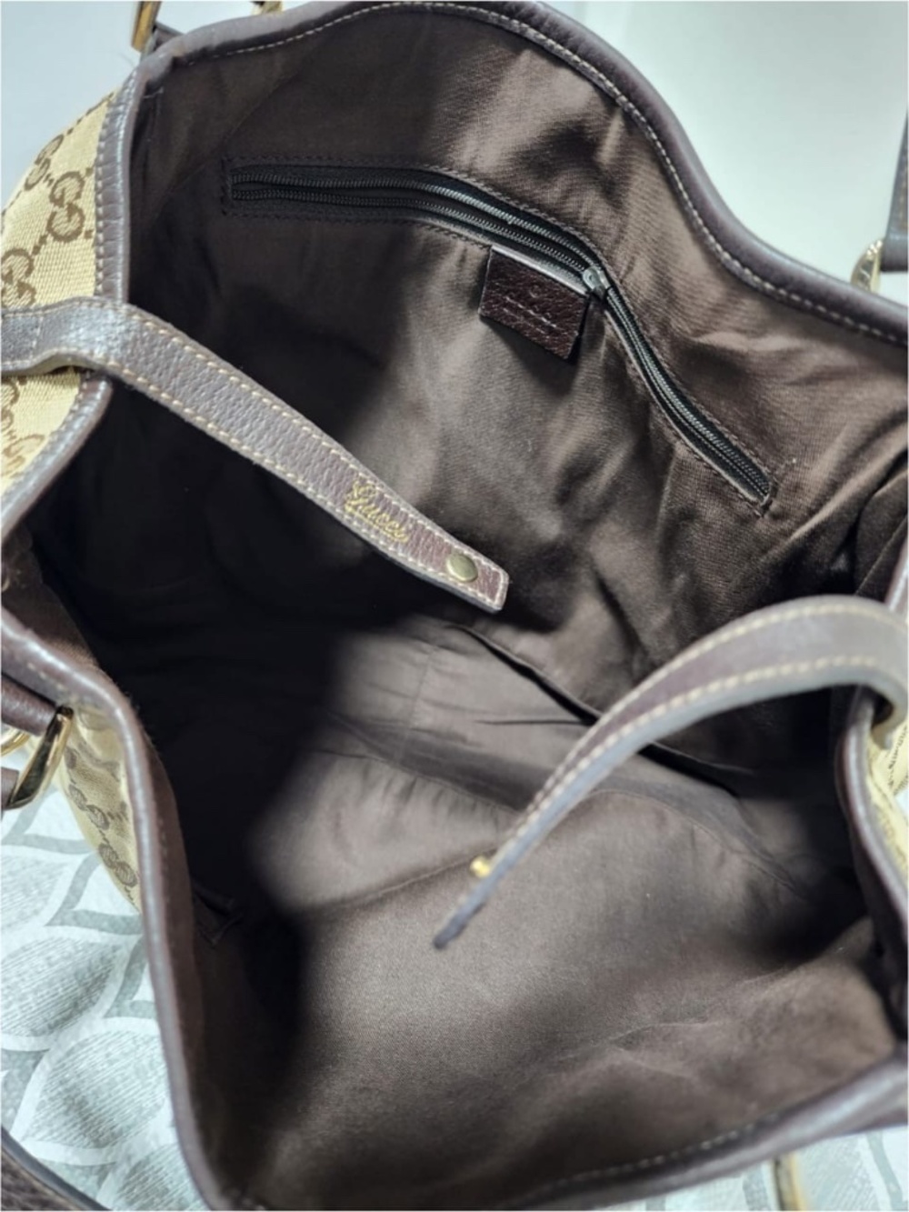 Authentic Gucci GG Canvas Abbey Tote Beige/Chocolate Brown - Picture 8 of 14